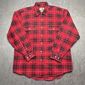 Vtg Field & Stream Shirt Mens L Red Plaid Flannel Button Up Heavyweight Pockets